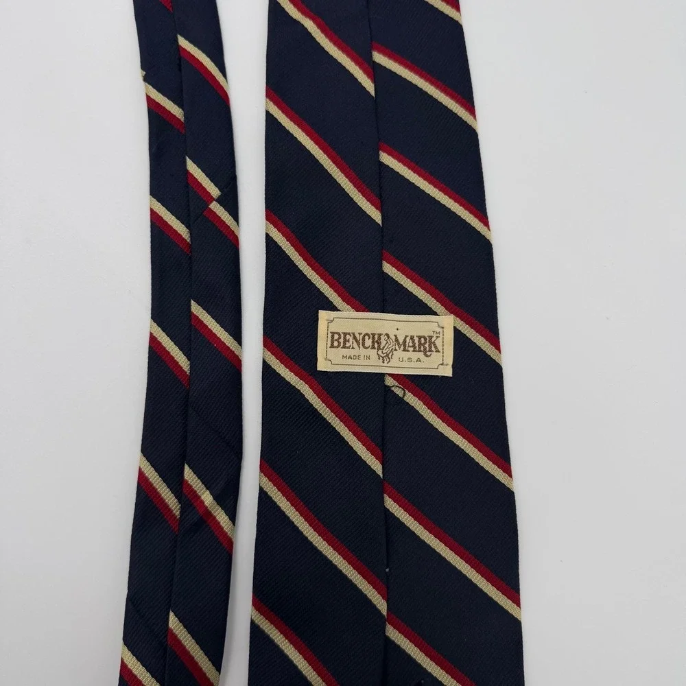Benchmark - Navy Red Gold Striped Silk Tie - Made in USA - Classic Necktie
